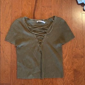 Alexander Wang Olive Lace-Up Ribbed Top